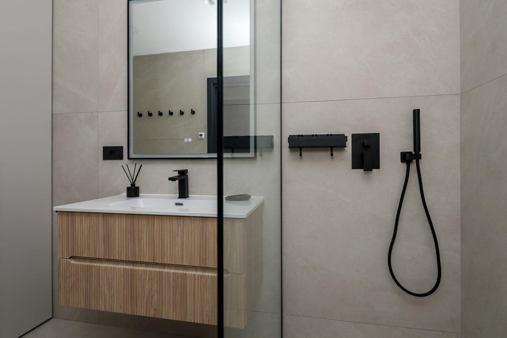 Bathroom with walk-in shower and high-end fixtures